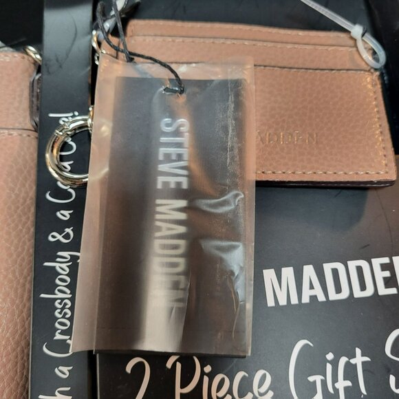 SM Steve Madden Crossbody Bag Card Case 2 PC Gift Box Set With Scarf Tan Brown - Picture 11 of 12